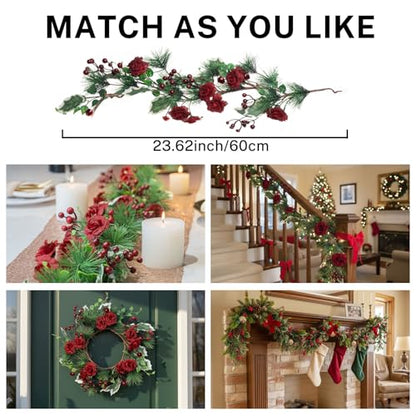MOYEE Candle Holder Centerpieces for Tables,Candle Ring,Wreaths, Black Metal Candle Stick Paired Artificial Flowers 14 in Versatile Dining Table Centrepiece - color: Rose and Pine Needle Wreath