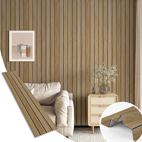 3D Wood Panels for Wall Acoustic Wood Wall Panels 11.8"x196" Soundproof Vintage Wooden Slat Wallpaper Removable Herringbone Shiplap Wallpaper for Bedroom TV Background Living Room Ceiling - color: Brown, size: 11.8" x 196"