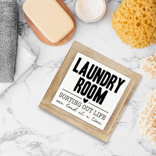 Laundry Room Sign - Sorting Out Life and Load At A Time, Rustic Wooden Box Signs for Home Decor, Washing Room Shelf Decoration, Country Style Wood Block Laundry Sign, Housewarming Gift - color: Color09
