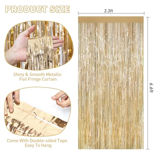 Champagne Gold Tinsel Backdrop Foil Fringe Curtains - 2 Packs Door Streamers Backdrop for Birthday Door Decorations, Party Supplies for Bachelorette, Graduation, Christmas, Disco Decor - color: Champagne Gold
