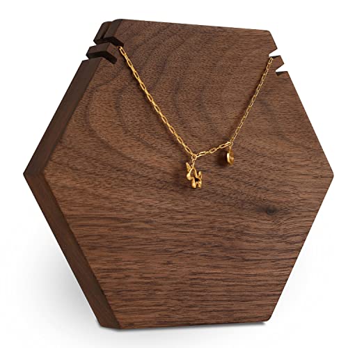 Wood Necklace Display Stand, Walnut Hexagon Board Jewelry Holder for Show, Hanging Long Necklace Retail Jewelry organizer【Hexagon Necklace holder-Large】 - color: Walnut, size: Large