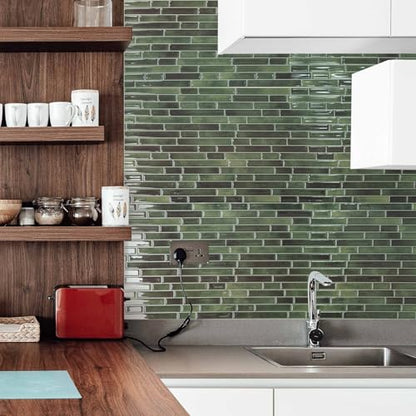 Art3d 10-Sheet Peel and Stick Backsplash Tile for Kitchen - 12”×12” Stick on Wall Tile for Kitchen Bathroom Countertop Living Room, Green - color: Green