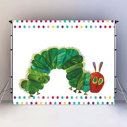 7x5FT Rainbow Color Insect Cartoon Kids Boy Girl Cake Table Banner Background, Caterpillar Theme Party Photo Booth Studio Props RBJMYLU228 - size: polyester microfiber fabric-7x5ft