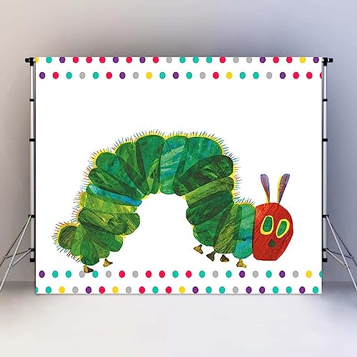 7x5FT Rainbow Color Insect Cartoon Kids Boy Girl Cake Table Banner Background, Caterpillar Theme Party Photo Booth Studio Props RBJMYLU228 - size: polyester microfiber fabric-7x5ft