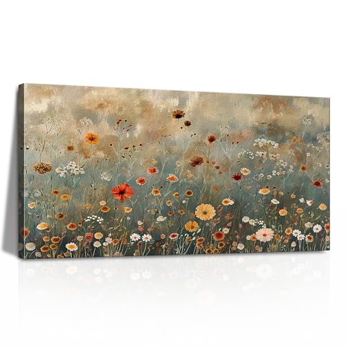 LKY ART Large Wall Art Wildflower Canvas Prints Floral Painting Multicolor Flowers 30" x 58" Ready to Hang, Rustic Home Decor for Living Room Bedroom Home Office Wall Decoration - color: yellow, size: 58"L x 30"W