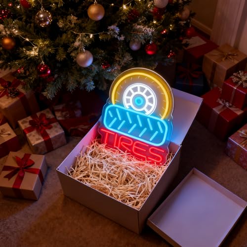 Neon Sign for Wall Decor Light Up Letters Business Led Sign Birthday Party Gifts Led Decorative Night Signs Room Decor for Tire Shop Billboard Signboard Display Grand Opening Gift (Tires) - color: tires