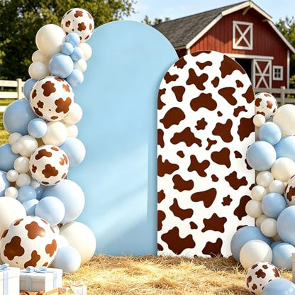 2Pcs Cow Print Arch Backdrop Covers Set Light Blue Brown(7.2ft+6ft), Spandex Fitted Arch Stand Covers for Baby Shower Birthday Bridal Shower Western Farm Cowboy Photo Booth Background - color: Light Blue & Brown-Cow Print, size: 7.2FT/6FT