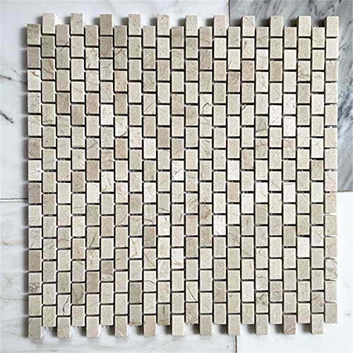 Stone Center Online Crema Marfil Marble 5/8x3/4 Mini Brick Mosaic Tile Polished Kitchen Bath Wall Floor Backsplash Shower (1 Sheet)