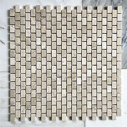 Stone Center Online Crema Marfil Marble 5/8x3/4 Mini Brick Mosaic Tile Polished Kitchen Bath Wall Floor Backsplash Shower (1 Sheet)