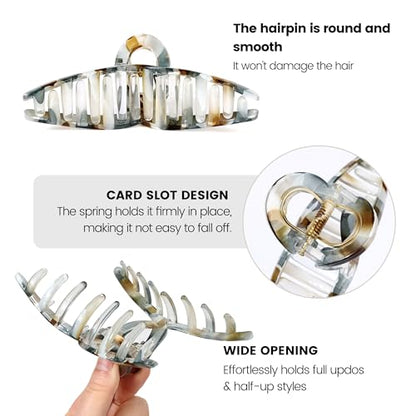 Large Butterfly Hair Claw Clips with Long Thick Hair Big 5.1" Ripple Clips Hair Accessories for Women Girls Gifts 2 Pcs - color: RippleBlueBrown-2