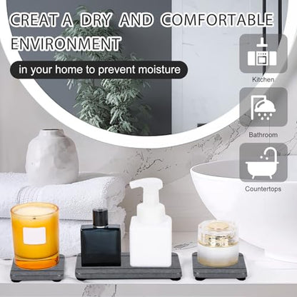 4PCS Fast Drying Diatomite Stone Soap Tray for Bathroom and Kitchen, Vanity Tray, Water Absorbing Coaster - color: Dark Gray 4stripes