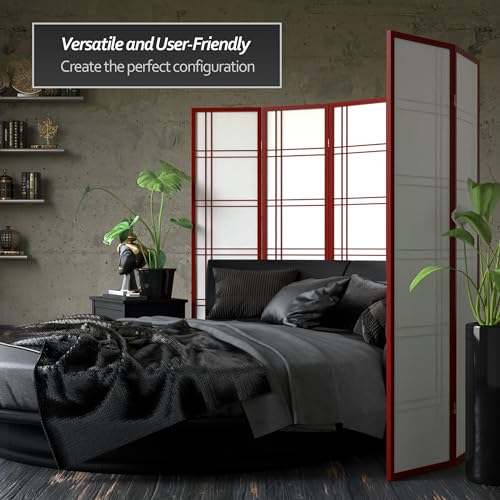 Red Lantern 6 ft. Tall Double Cross Shoji Screen - Rosewood - 4 Panels - color: Rosewood, size: 4 Panel