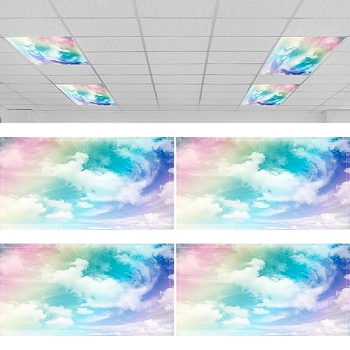 4 Pcs 4 x 2 Feet Fluorescent Light Covers for Ceiling Lights Classroom Office Magnetic Filters Diffusers for Reducing Harsh Glare Flicker Home Decorations (Pink Sunset) - style: Pink Sunset