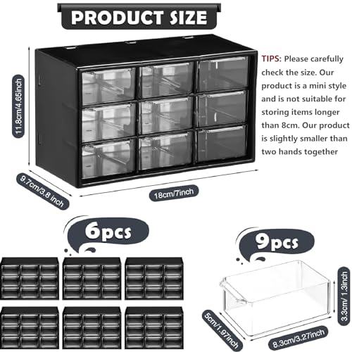 Amyhill 6 Pcs Mini Drawer Organizer Small Organizer with 9 Drawers Plastic Desktop Craft Storage Box for Office Home Room Jewelry Cosmetics Collection(Black) - color: Black