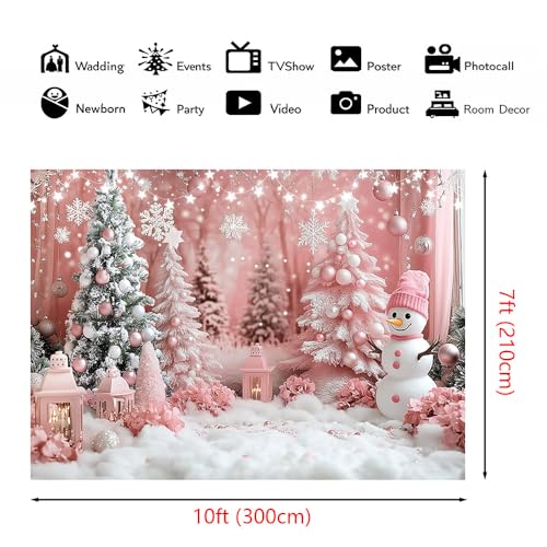 AIBIIN 8x6ft Pink Christmas Backdrop Pink Winter Wonderland Snowman Snowflake Photography Background Winter Snow Scene Birthday Baby Shower Vinyl Photo Studio Props - color: Snow Scene, size: 8x6ft