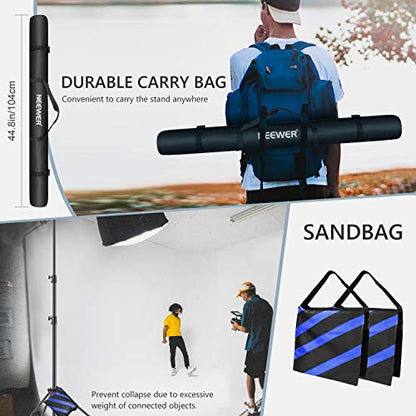 Neewer Light Stands 10 Feet/3 Meters, Pro Heavy Duty Spring Cushioned, All Metal Locking Collars, Set of 2 (Black Finish) with Carry Bags and Sandbags for Photo Video Photography HTC Vive, etc - size: 300cm w/Sandbags