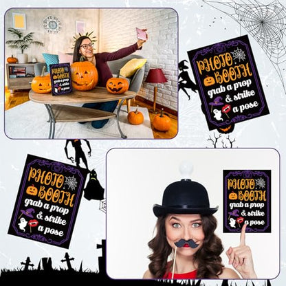 Briwooody Photo Booth Sign with Stand Retro Background Table for Halloween Indoor and Outdoor Party Theme Event Photography Props Desktop Decoration Supplies - style: Halloween