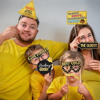 Hilarious 17Pcs Family Reunion Photo Booth Props Funny Family Gathering Party Photobooth Props Family Tree Reunion Selfie Props with Sticks for Home Gathering Party We are Family Party Supplies