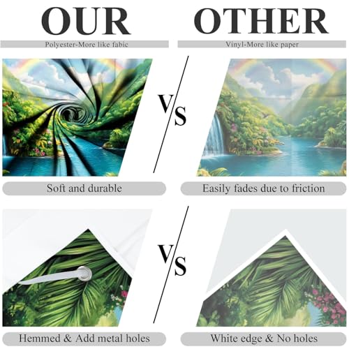 5x3ft Fabric Emerald Forest Fall 2026 VBS Backdrop Rainforest VBS Decorations Waterfall Rainbow Coloful Flowers Outdoor Safari Hiking Background Party Decor Banner Photography Props - color: Lime Green, size: 5x3ft