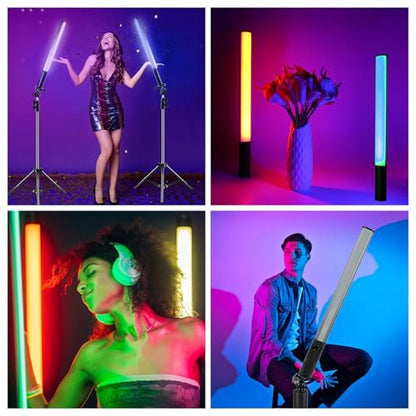 PULUZ RGB LED Video Light Stick, Photography Lighting Wand with 132 LEDs Lights, Dimmable 2500K~9000K CRI95+ Full Color LED Light with 2600mAh Battery, 20 Light Scenes - size: 18.1 inches