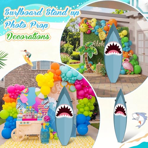 Yalikop 6 Ft Shark Surfboard Cardboard Cutout Stand Up Photo Prop - Summer Ocean Birthday Decorations Standee Shark Foam Board for Garden Yard Sign Decor Under The Sea Party Photography Background - style: Shark