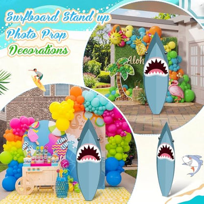 Yalikop 6 Ft Shark Surfboard Cardboard Cutout Stand Up Photo Prop - Summer Ocean Birthday Decorations Standee Shark Foam Board for Garden Yard Sign Decor Under The Sea Party Photography Background - style: Shark