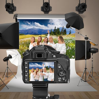 9x6ft Vinyl Summer Landscape Backdrops for Photography Background Blooming Flower Mountain Landscape Grass Field Vacation Holiday Party Backdrop Children Adults Portraits Photo Studio - size: 9x6ft