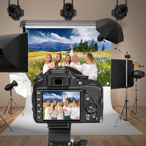 5x3ft Vinyl Summer Landscape Backdrops for Photography Background Blooming Flower Mountain Landscape Grass Field Vacation Holiday Party Backdrop Children Adults Portraits Photo Studio - size: 5x3ft