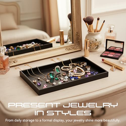 LemonRoad 6 Pack Plastic Jewelry Tray Stackable Black Jewelry Display Drawer Inserts Organizer for Ring Necklace Earring Bracelets Showcase Display for Women Her