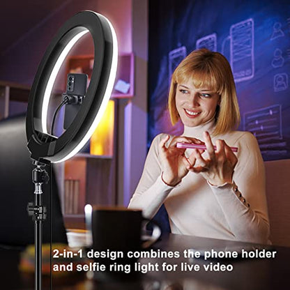 STALLY 10.2" Ring Light with Stand, 75" Tall Ring Light with Phone Holder and Wireless Remote, 12 Dimming Levels, 32 Color Modes Selfie Light Tripod for iPhone, Live Stream, Makeup, YouTube, TikTok - size: 10.2in