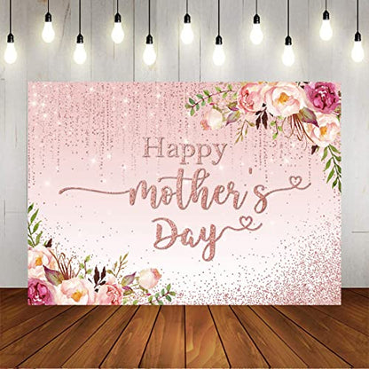 Mocsicka Happy Mother's Day Backdrop Floral Golden Dots Mothers Day Birthday Photography Background for Women Vinyl Thanks Mother's Day Photo Booth Props (8x6ft) - size: 8x6ft