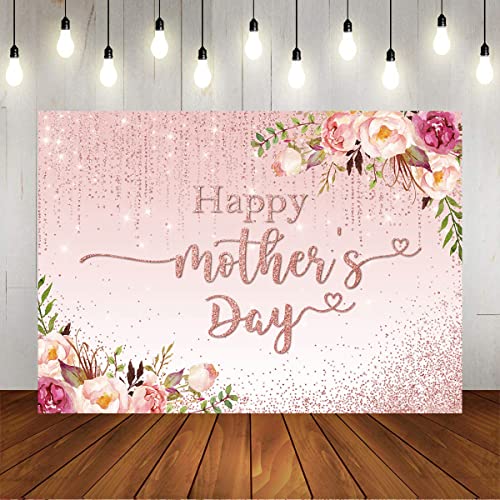 Mocsicka Happy Mother's Day Backdrop Floral Golden Dots Mothers Day Birthday Photography Background for Women Thanks Mother's Day Decorations Photo Booth Props (10x7ft New) - size: 10x7ft-2