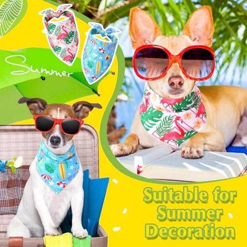 Sweetude 50 Pcs Dog Bandanas Bulk for Summer Hawaii Puppy Bandanas Adjustable Triangle Scarf Set Holiday for Small Medium Large Pet Costume Accessories (25.6 x 17.7 x 17.7 Inch, Flamingo) - color: Flamingo, size: 25.6 x 17.7 x 17.7 Inch