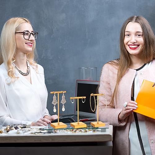 Kigeli 6 Pack Metal Bar Earring Display Stand Retail Earring Display Holder Detachable Metal Display Storage Rack Jewelry Photography Prop, Square Base, Height 4.3" and 5.1"(Gold) - color: Gold