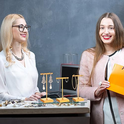 Kigeli 6 Pack Metal Bar Earring Display Stand Retail Earring Display Holder Detachable Metal Display Storage Rack Jewelry Photography Prop, Square Base, Height 4.3" and 5.1"(Gold) - color: Gold