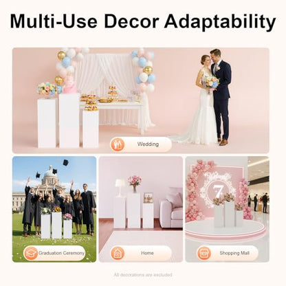 3PCs Metal Pedestal Stand, White Square Pedestal Display Plinth Pillars, Wedding Pedestals Stand Flower Display Rack Decorations, Table Pillars for Birthday Baby Shower Decor Displays ﻿