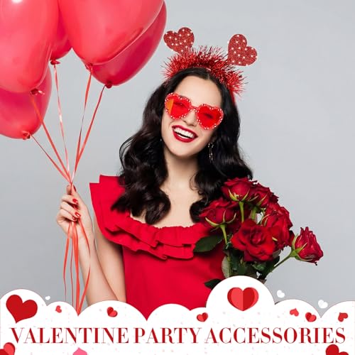 Janinka Valentines Day Heart Headband Sunglasses Set Valentines Photo Prop Galentines Party Favor Accessories for Women - style: Red Heart