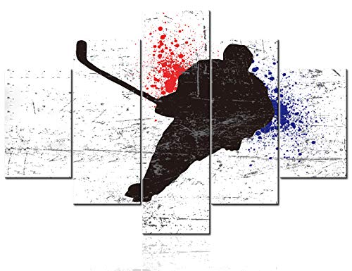 Large Black and White Canvas Wall Art for Bedroom Hockey Sports Painting Pictures Red Ink Jet Background Contemporary Artwork House Wall Decoration Framed Stretched Ready to Hang 5 Piece(60''Wx40''H) - color: Artwork-31, size: 60''W x 40''H