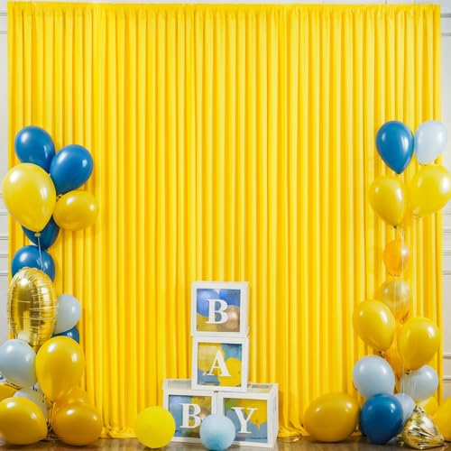 10ft x 10ft Yellow Backdrop Curtains Panels for Parties Wrinkle Free Fabric Backdrop Drapes Decorations Cloth for Baby Shower Birthday Party Photography Photoshoot Background Curtain - color: Yellow, size: W5' x H10'(2 panels)