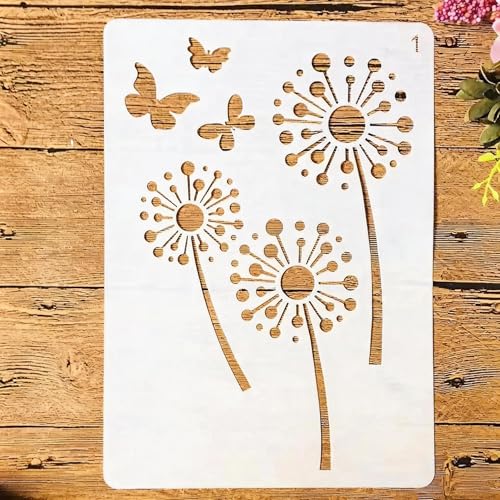TIAMECH A4 Reusable Butterfly and Dandelion Stencil for Painting - Butterflies Layering Template, DIY Wall Art, Wood Furniture, Scrapbook & Crafts (8.3x11.7inch) - style: Butterfly and Dandelion