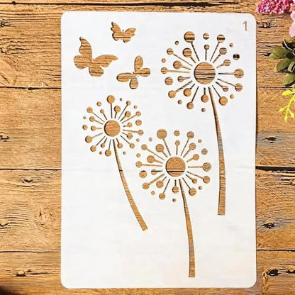 TIAMECH A4 Reusable Butterfly and Dandelion Stencil for Painting - Butterflies Layering Template, DIY Wall Art, Wood Furniture, Scrapbook & Crafts (8.3x11.7inch) - style: Butterfly and Dandelion