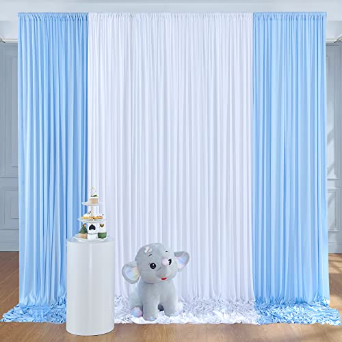 10x10ft Baby Blue and White Backdrop Curtains Panels for Parties Wedding Baby Shower Birthday Party Photography Background, Wrinkle Free Polyester Backdrop Curtains Drapes 4 Panel 2.5x10ft - color: Baby Blue+white, size: 60"W x 120"L (Pack of 4)