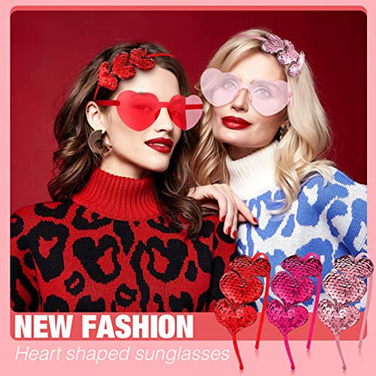 Flutesan 24 Pcs Valentines Day Heart Headbands and Sunglasses Set Red Love Photo Booth Props Women Valentine Party Decor