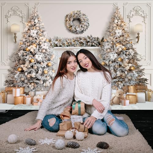 Mocsicka Classic Christmas Interior Room Photography Backdrop White Christmas Fireplace Photo Background Decorated Xmas Tree Family Kids Holiday Party Banner Decorations Photo Booth Props (8x6ft) - size: 8x6ft