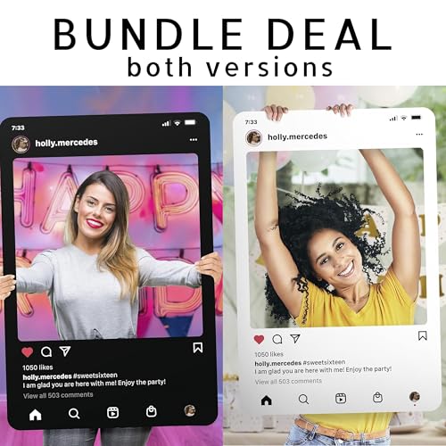 Social Media Photo Booth Prop - Custom Instagram Photo Booth Frame - Customized Insta Giant Selfie Frame - IG Frame for Fun Social Media Posts (Bundle - Black + White) - color: Bundle - Black + White