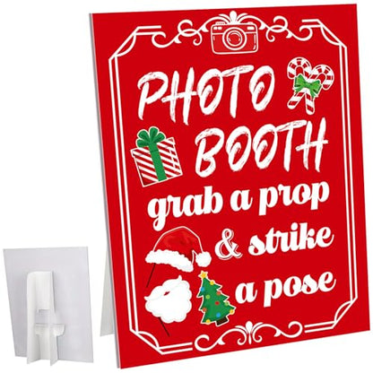 Briwooody Photo Booth Sign with Stand Retro Background Table for Christmas Indoor and Outdoor Party Theme Event Photography Props Desktop Decoration Supplies - style: Christmas