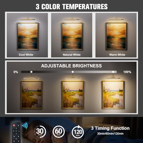 15.7'' Picture Lights for Wall with Motion Sensor, 9000mAh Rechargeable Battery Operated Poster Lights for Paintings, Portraits, Wall Decor, Gold(2pcs) - color: Gold- 2P