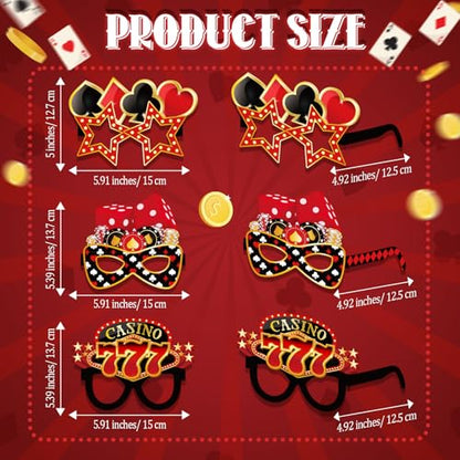 32 Pcs Casino Night Decorations Las Vegas Casino Glasses Paper Eyeglasses Poker Dice Selfie Photo Booth Props Kit Las Vegas Game Night Birthday Party Favors Supplies - style: Casino Night