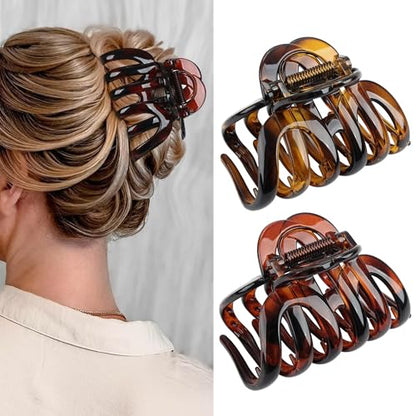 Octopus Hair Claw Clips for Thick Hair 3.6" Large Octopus Claw Clips for Women's Long Hair (2 Pcs, Brown&Dark Red) - color: Octopus glossy-2