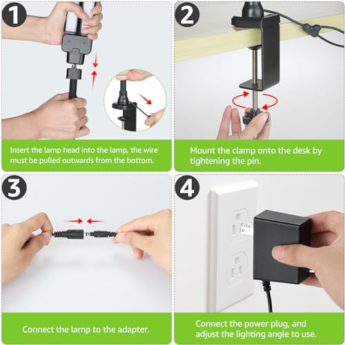 ShineTech LED Desk Lamp for Home Office, 3000K Warm White Double Head Architect Task Lamps with Clamp, Dimmable Adjustable Flexible, Black - color: 3000K- Warm White